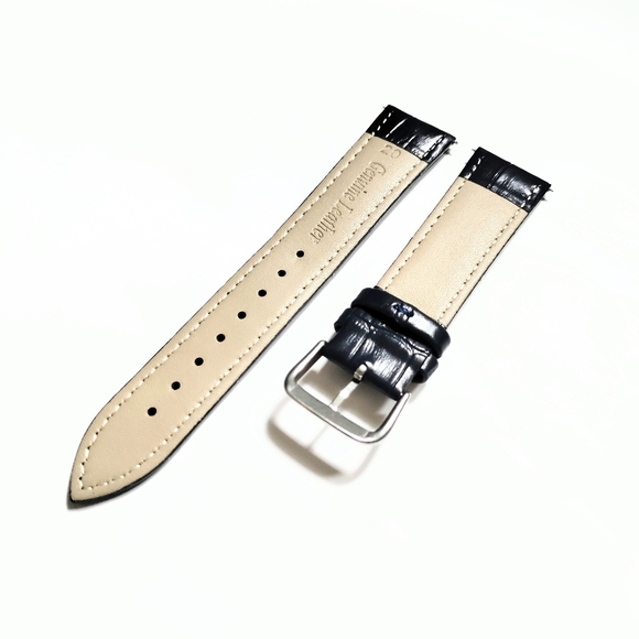 New Dark Blue Genuine Leather Croc. Watch Strap (The Heritage Collection) - Picture 2 of 4